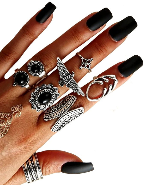 Žiedų rinkinys 8 vnt, sidabrinės spalvos