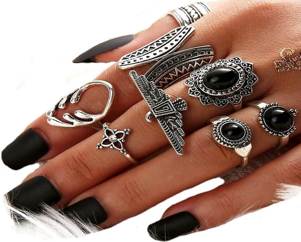 Žiedų rinkinys 8 vnt, sidabrinės spalvos