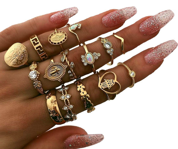 Žiedų rinkinys - Boho, 14 vnt.