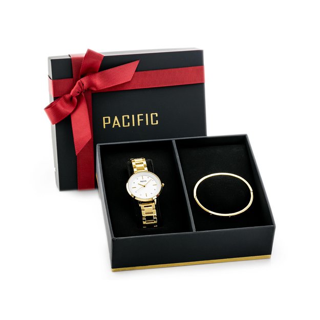 Dovanų rinkinys moterims Pacific laikrodis ir apyrankė, aukso spalvos