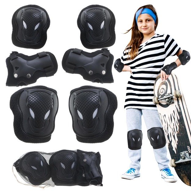 L-BRNO Kelių pagalvėlės alkūnės riešai riedučiai dviračių paspirtuko rinkinys juodas