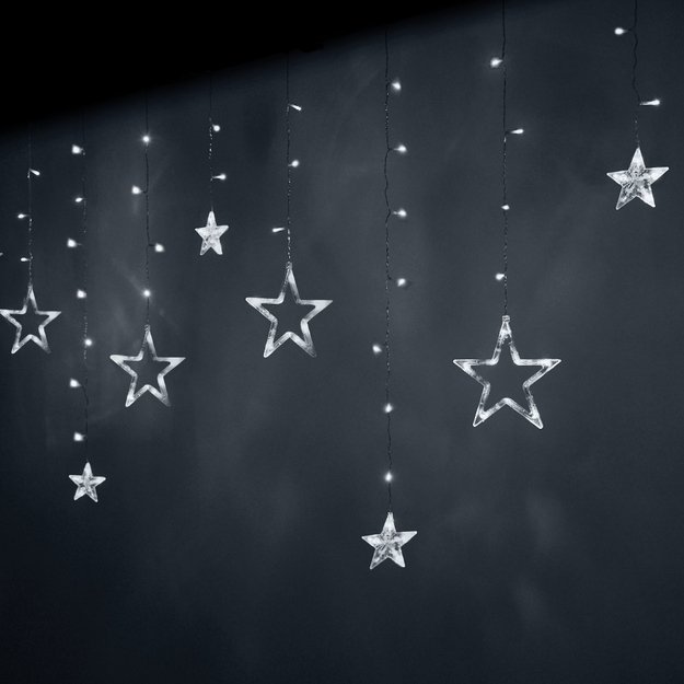 LED girlianda-užuolaida žvaigždės 2,5m, šaltai balta