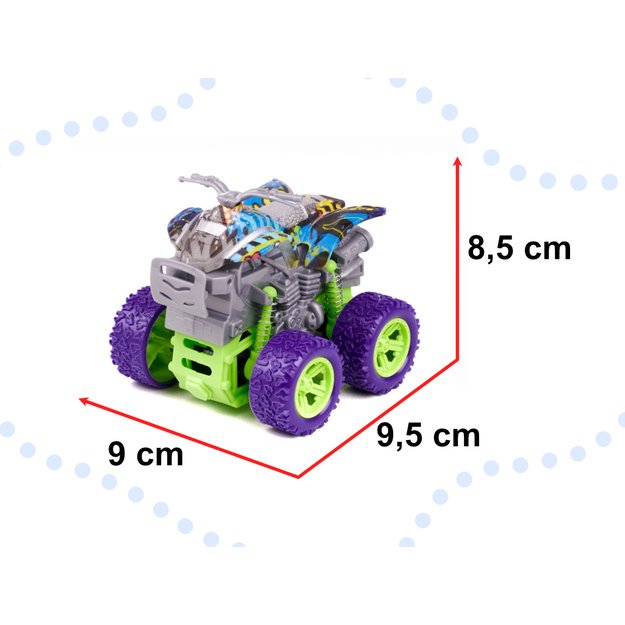 Monster Truck visureigis su keturračiu pavara žalia-violetinė 1:36