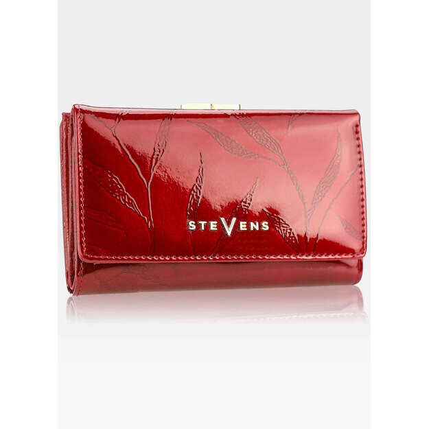 Moteriška odinė piniginė STEVENS lakuota, raudonos spalvos
