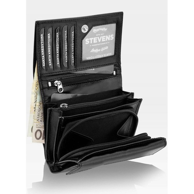 Moteriška odinė piniginė Stevens P40, juoda