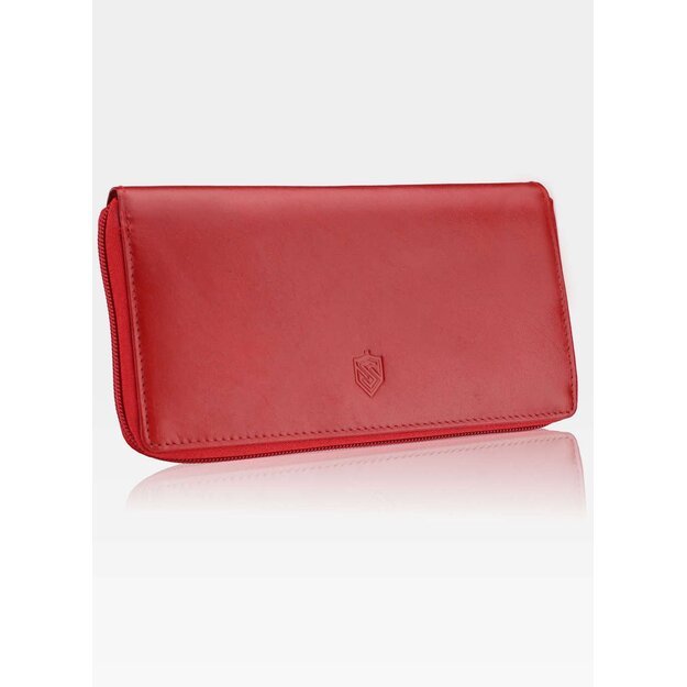 Moteriška odinė piniginė STEVENS raudona su RFID apsauga bei užtrauktuku