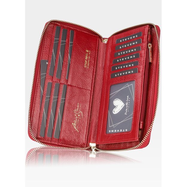 Moteriška odinė piniginė STEVENS raudona su RFID apsauga