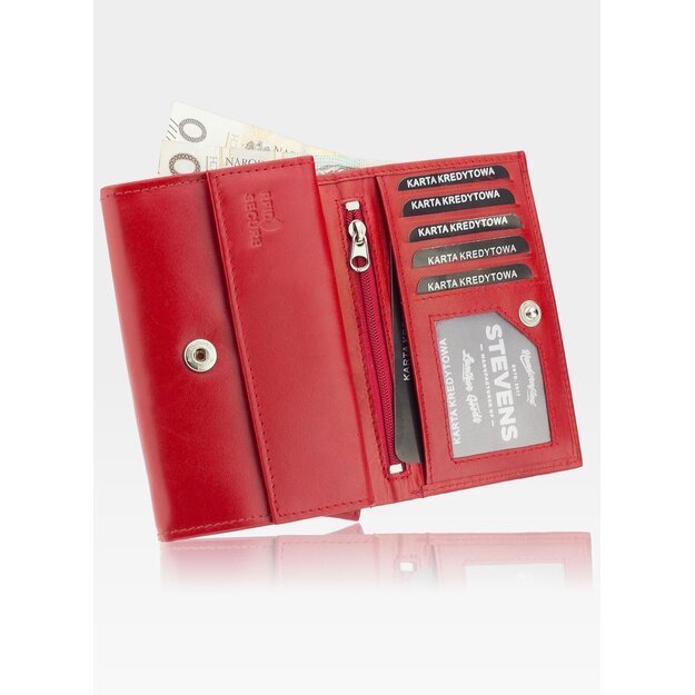 Moteriška odinė piniginė STEVENS su RFID Z02 / RB raudonos spalvos