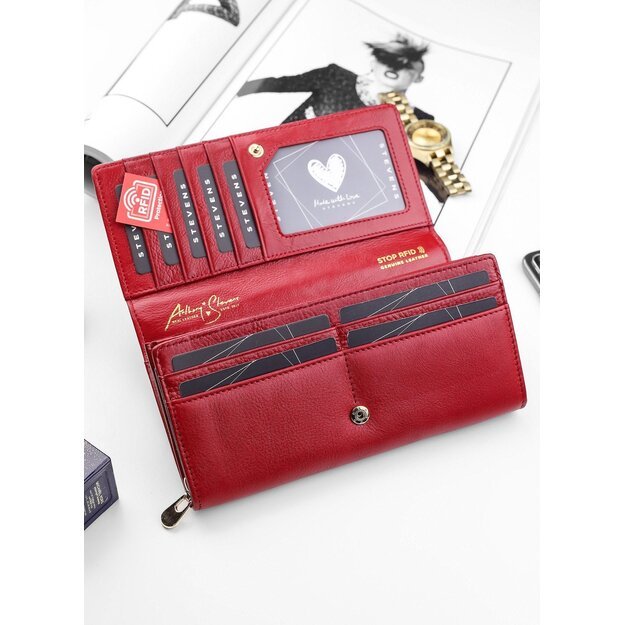 Moteriška odinė piniginė STEVENS su užtrauktuku ir RFID apsauga 106, raudona