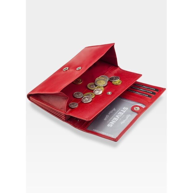 Moteriška odinė piniginė STEVENS Z03-063M raudonos spalvos su RFID apsauga