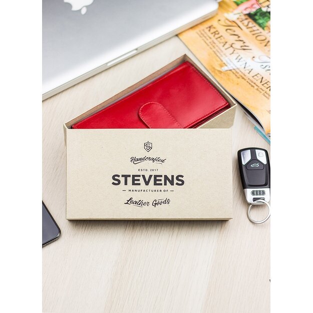 Moteriška odinė piniginė „STEVENS“ Z03-210 raudona su RFID apsauga