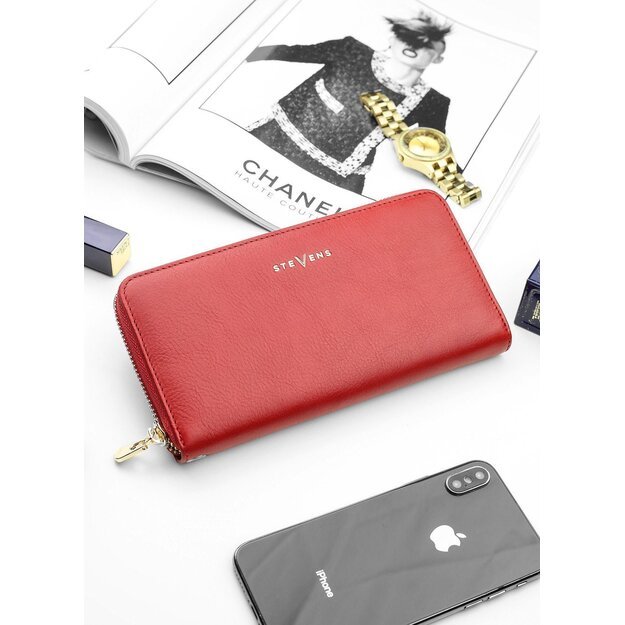 Moteriška raudona odinė piniginė su RFID apsauga