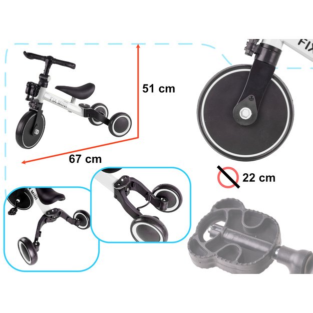 Trike Fix Mini krosinis triratukas 3in1 su pedalais baltas