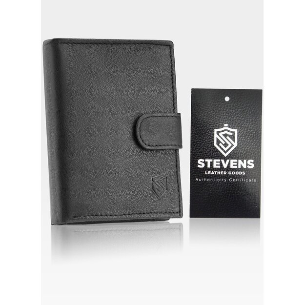 Vyriška odinė piniginė medinėje dėžutėje Stevens 326A, juoda