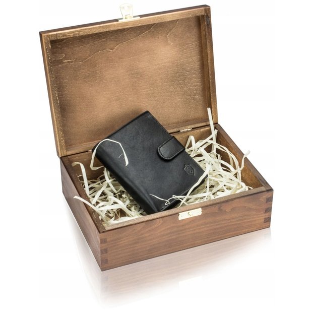 Vyriška odinė piniginė medinėje dėžutėje Stevens 326A, juoda