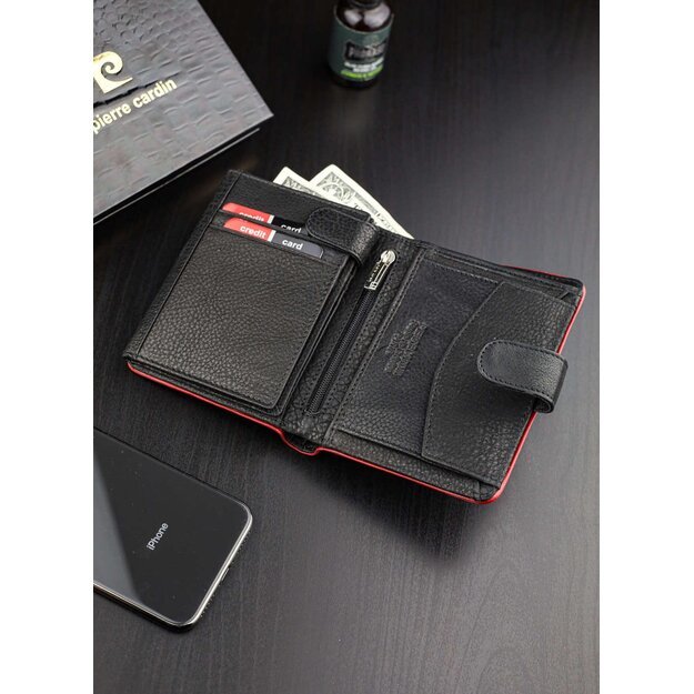 Vyriška odinė piniginė Pierre Cardin Tumble 326A RFID juoda + raudona