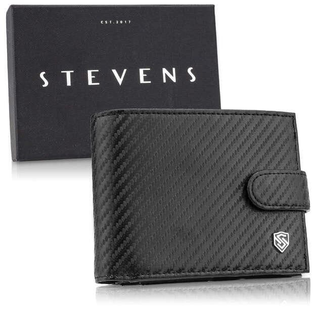 Vyriška odinė piniginė Stevens 325A Carbon, juoda