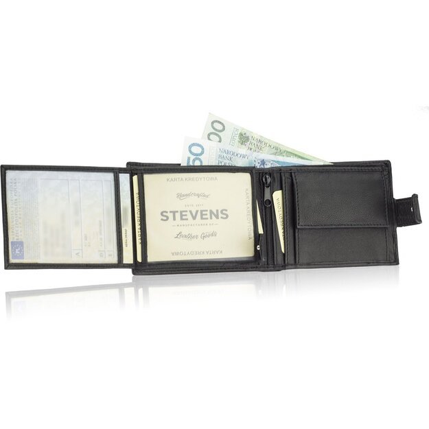 Vyriška odinė piniginė STEVENS P25, juoda