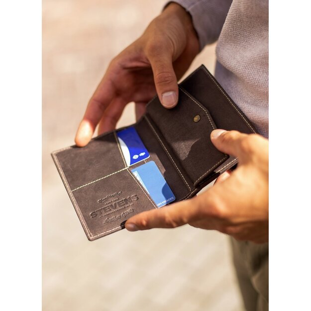 Vyriška odinė piniginė STEVENS RFID su apsauga Plona SLIM