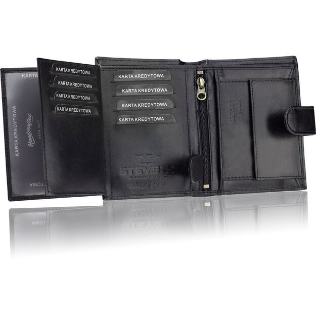 Vyriška odinė piniginė STEVENS su RFID apsauga juodos spalvos