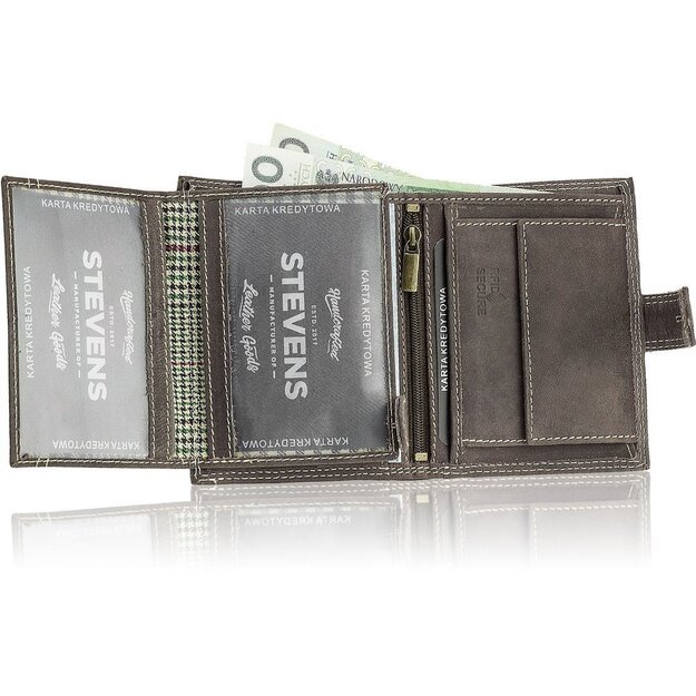 Vyriška odinė piniginė STEVENS su RFID apsauga, rudos spalvos