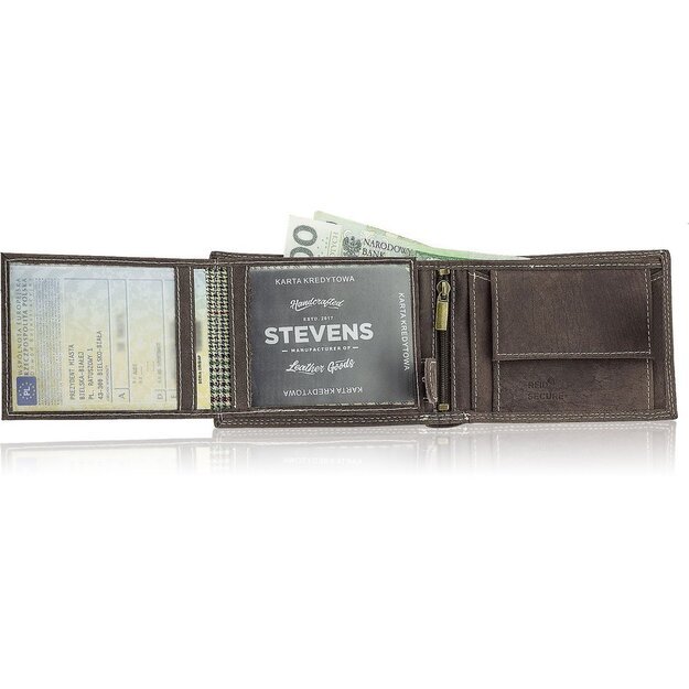 Vyriška odinė piniginė STEVENS su RFID apsauga rudos spalvos
