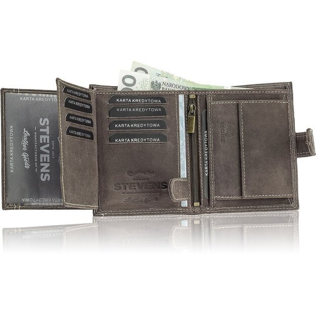Vyriška odinė piniginė STEVENS su RFID apsauga, rudos spalvos