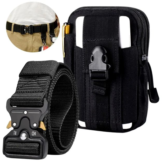 Vyriškas karinis taktinis krepšys prie diržo + diržas S30 juodas