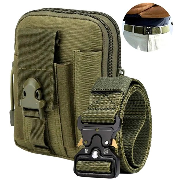 Vyriškas karinis taktinis krepšys prie diržo + diržas S30 žalias