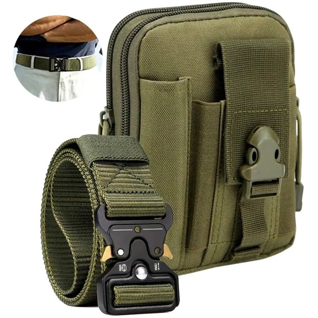 Vyriškas karinis taktinis krepšys prie diržo + diržas S30 žalias